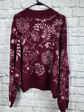 Kate & Sam XXL Burgundy Floral Sweater Balloon Sleeve Soft Knit Pullover